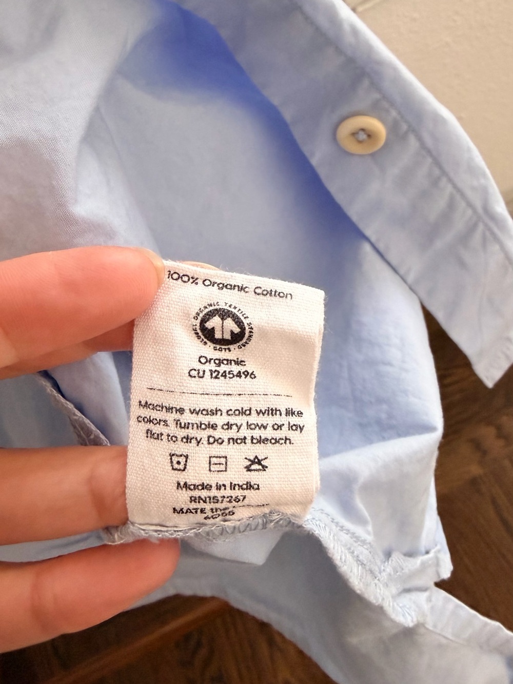 Mate The Label Organic Poplin Long Sleeve Button Down Light Blue - Picture 6 of 6